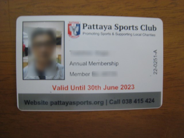 Pattaya Sports Club membership card