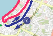 A map showing the Pattaya songthaew route on Soi Buakhao (dark blue), connecting North and South Pattaya roads. The map indicates the route is bidirectional with two arrows showing traffic moving both ways.