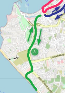 A map showing the Pattaya songthaew route to Jomtien Beach (green line)
