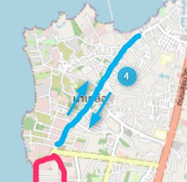 A map showing the Pattaya songthaew route to Naklua (light blue line).