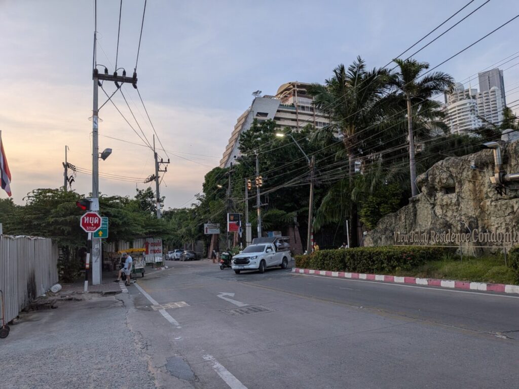 Street view of Soi 18 heading toward Wong Amat Beach.