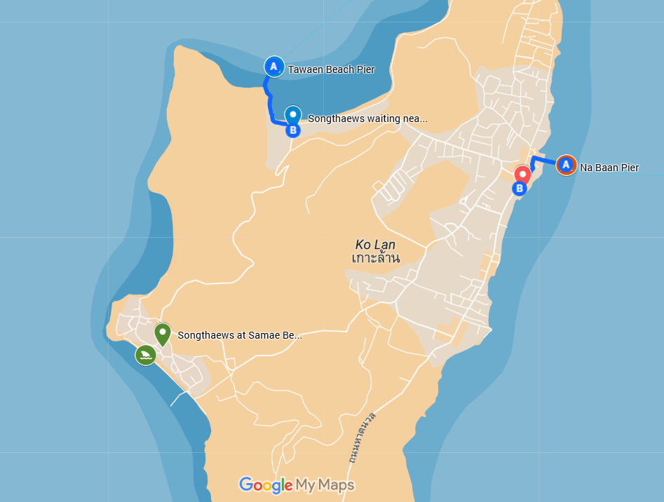 songthaew pickup points on Koh Larn