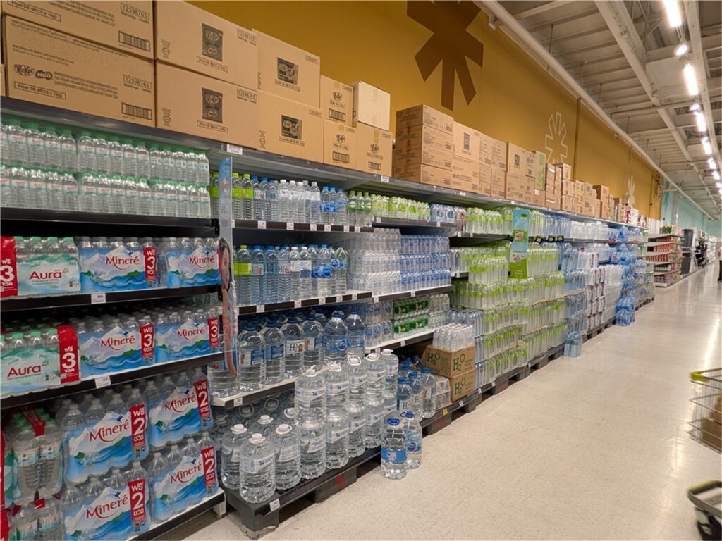 Bottled water section inside Big C Extra Pattaya Klang supermarket