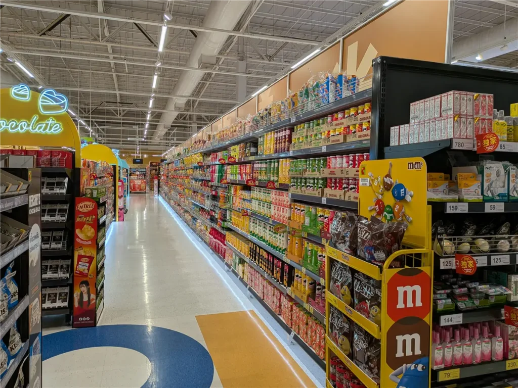 Grocery aisle inside Big C Extra Pattaya Klang supermarket