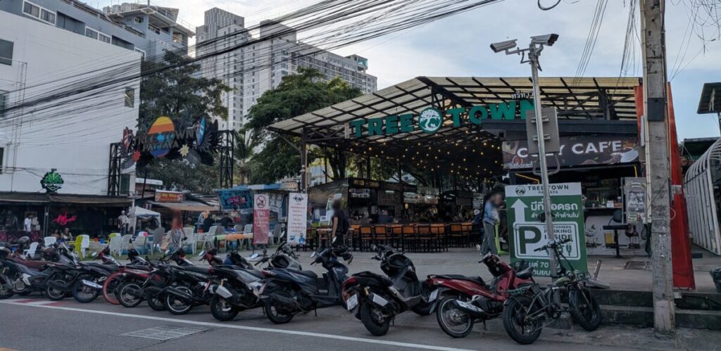 Tree Town entrance in Soi Buakhao, Pattaya, popular for budget stays and nightlife