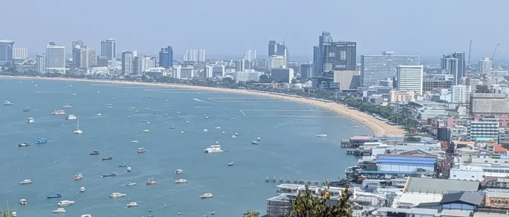 Panoramic view of Pattaya Beach Road and the crescent-shaped bay from the viewpoint.