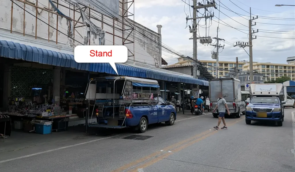 Songthaew stand on Soi Buakhao near the market area in Pattaya (June 2026)