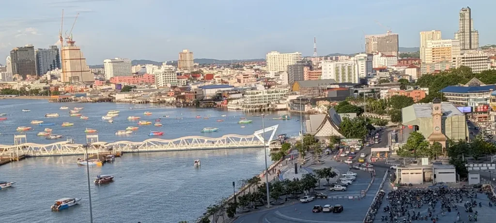 Panoramic view of South Pattaya and Bali Hai Pier, the main ferry departure point for Koh Larn.