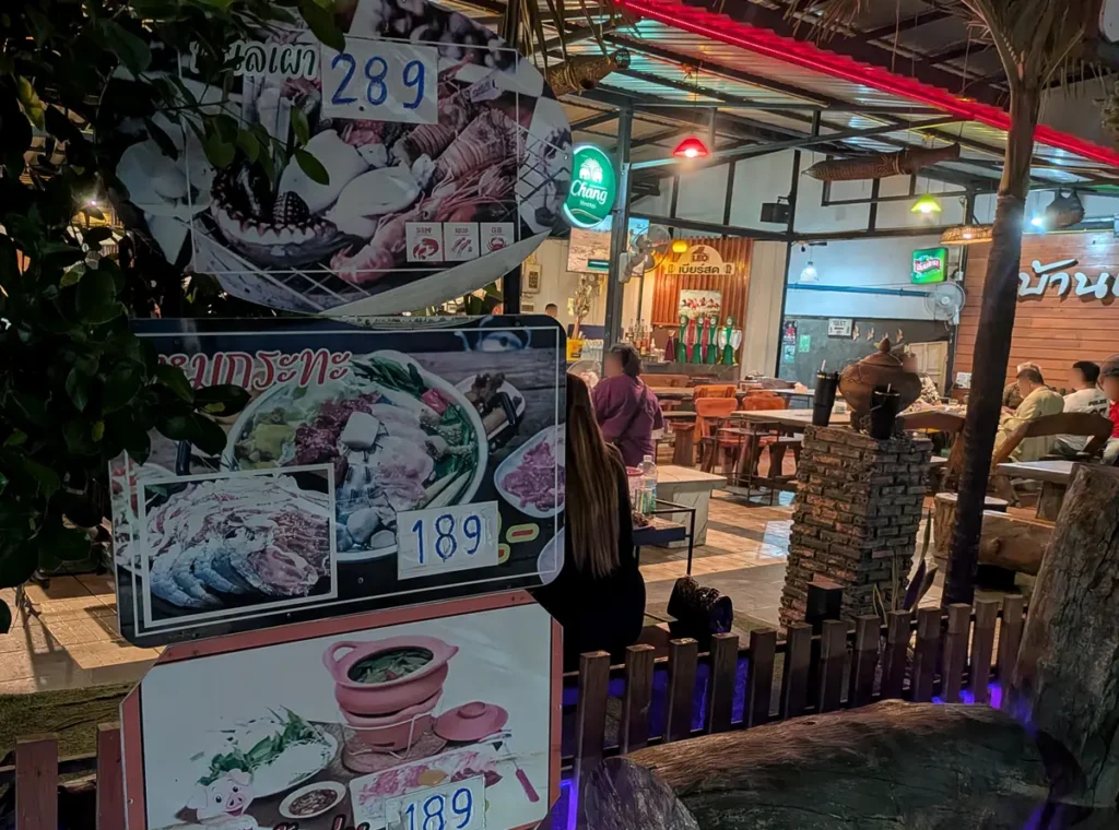 Ban Chiang 1 Mookata buffet price sign showing 189 and 289 THB options
