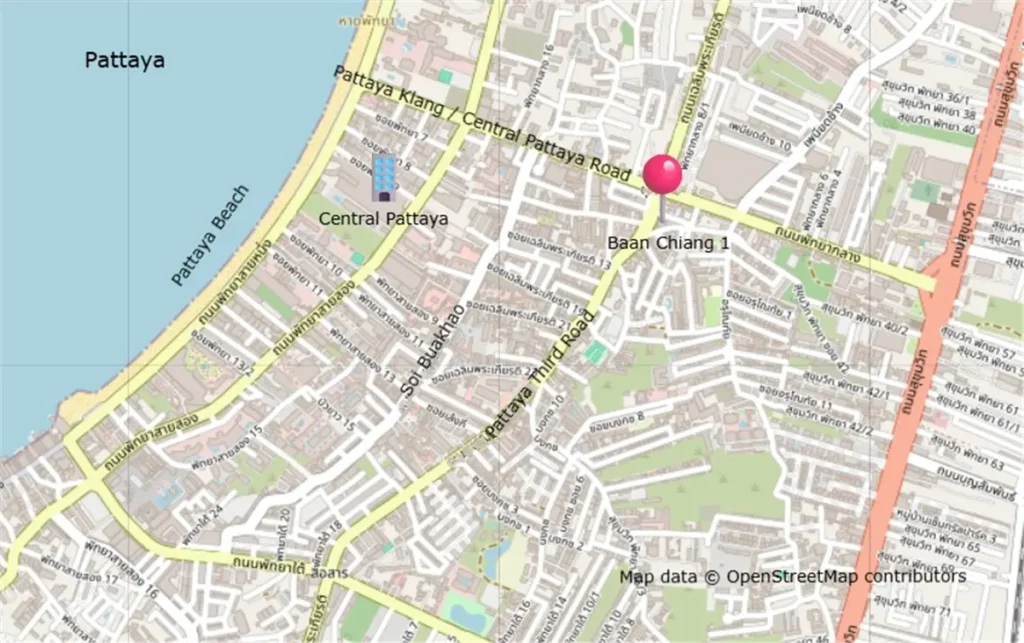 Map showing the location of Ban Chiang 1 Mookata on Pattaya Third Road