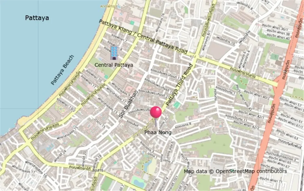 Map showing the location of Phaa Nong Mookata in Pattaya