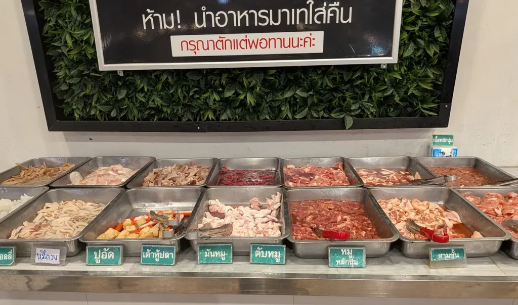 Fresh meat selection at a Mookata buffet
