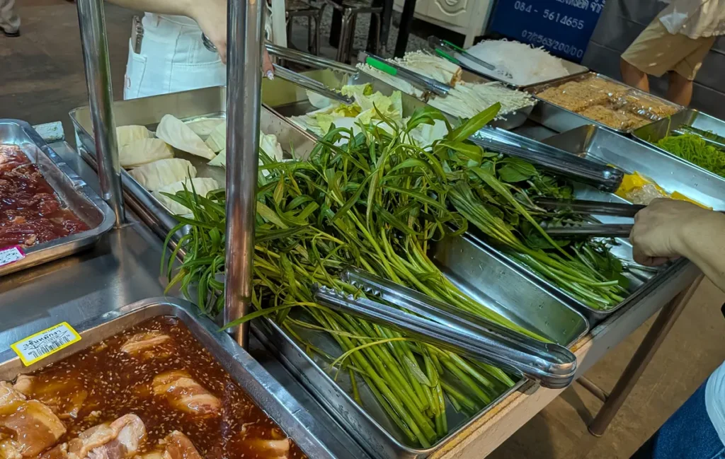 Fresh vegetables at a Mookata buffet