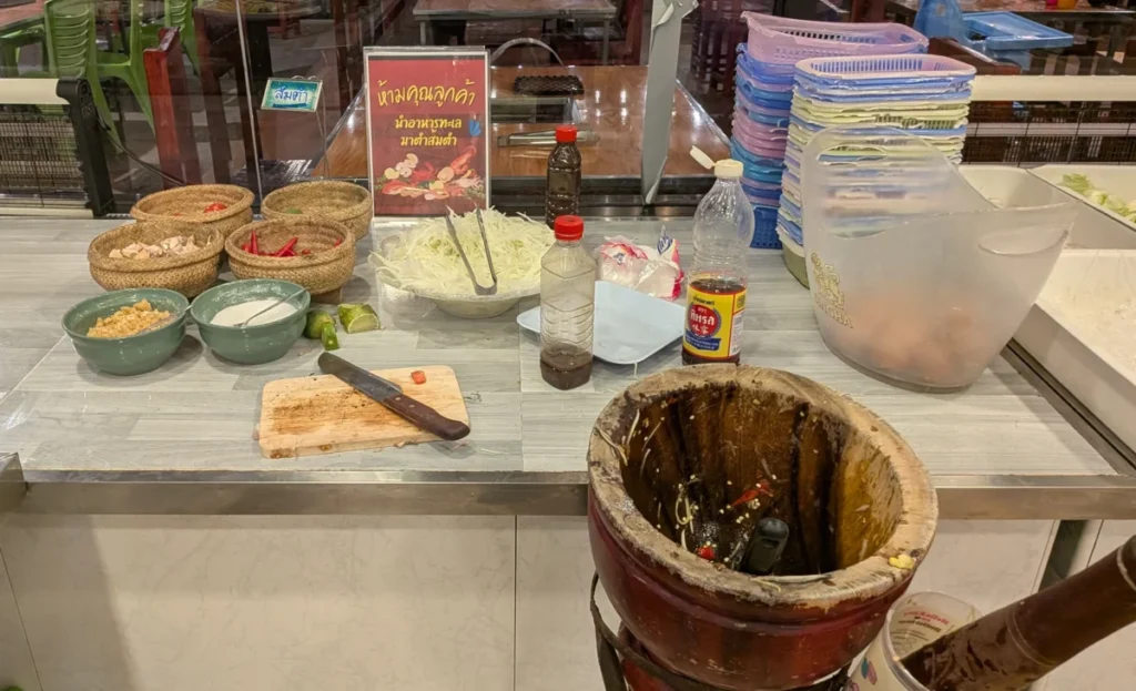 DIY Som Tam ingredients at a Mookata buffet